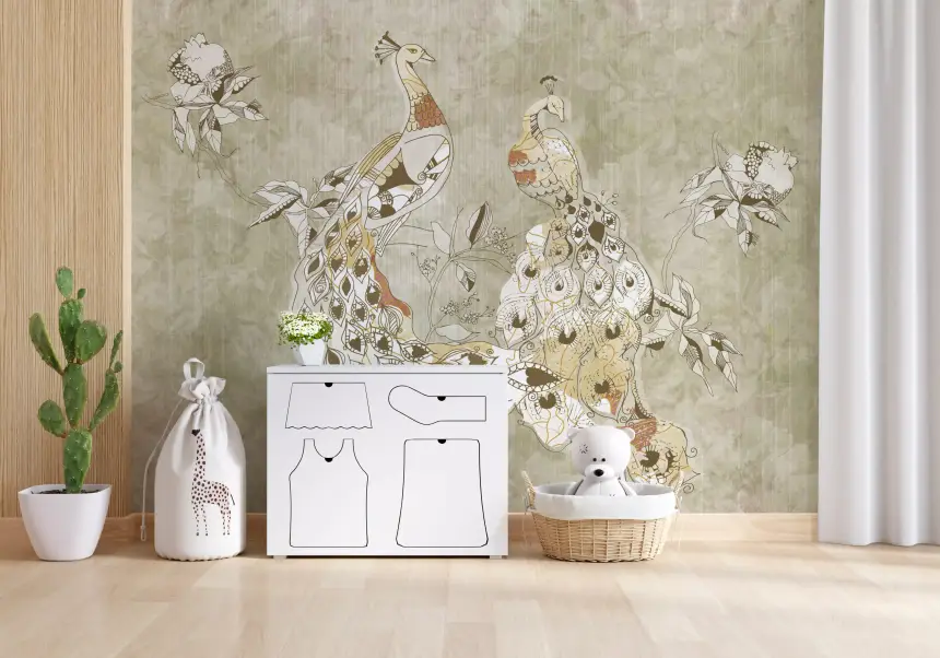 Ornate Vintage Bird Wall Mural Wall Mural