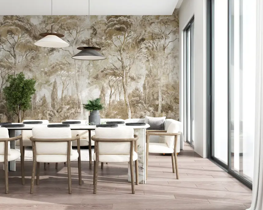 Antique Woodland Landscape Wall Mural