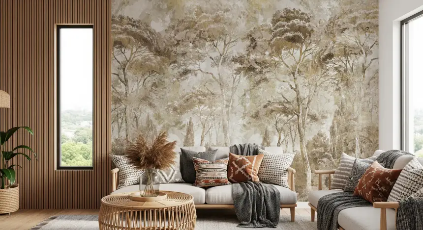 Antique Woodland Landscape Wall Mural
