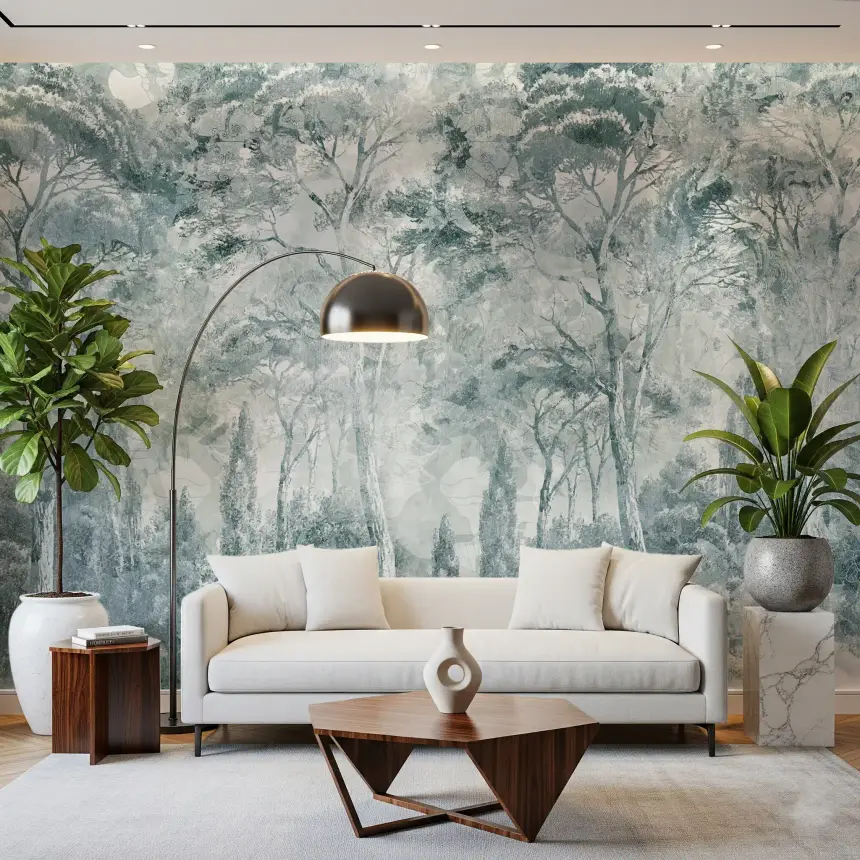Misty Pine Forest Landscape Wall Mural