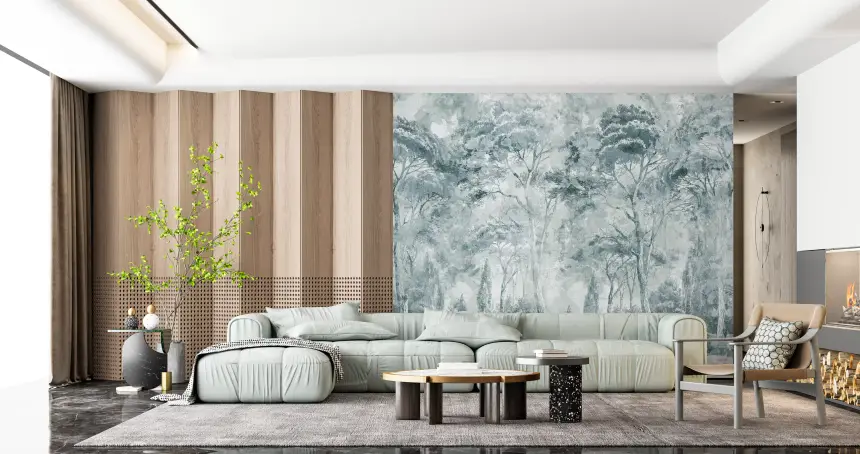 Misty Pine Forest Landscape Wall Mural