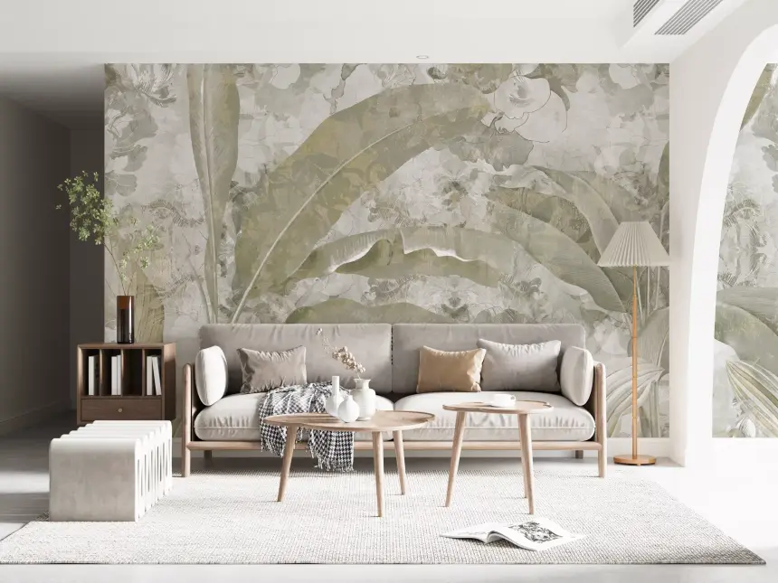 Sage Green Tropical Leaves Wall Mural