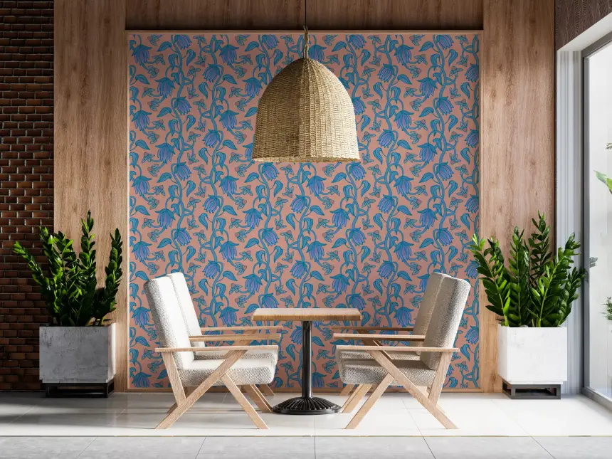 Ophelia Boho Blossoms Floral Blue Purple Blush Wallpaper