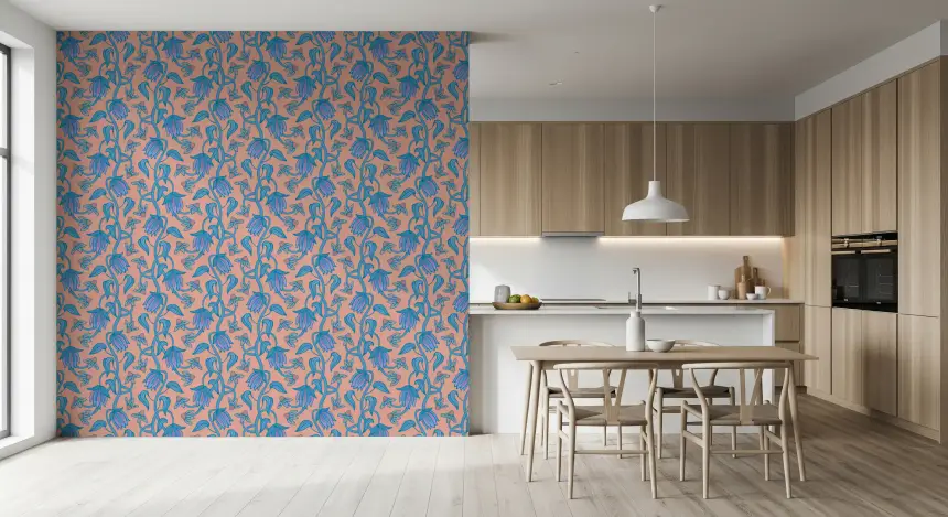Ophelia Boho Blossoms Floral Blue Purple Blush Wallpaper