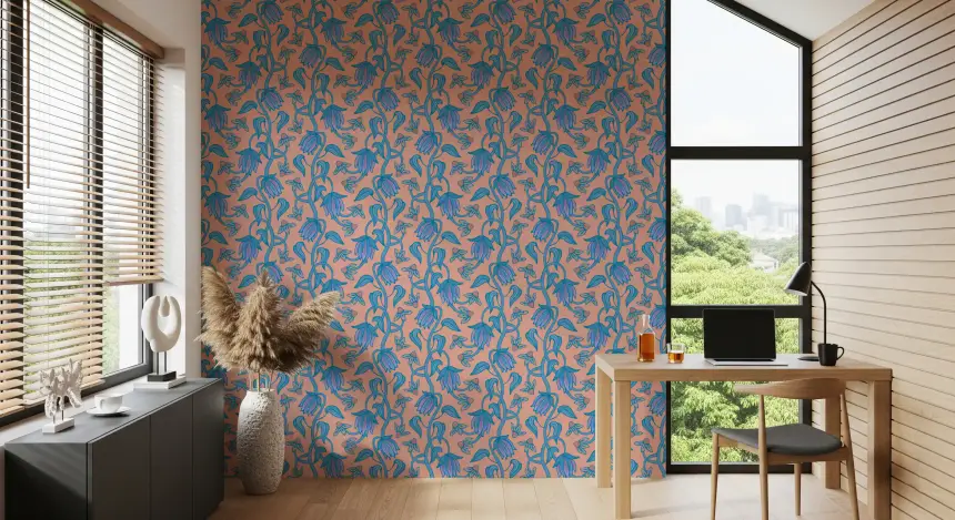 Ophelia Boho Blossoms Floral Blue Purple Blush Wallpaper