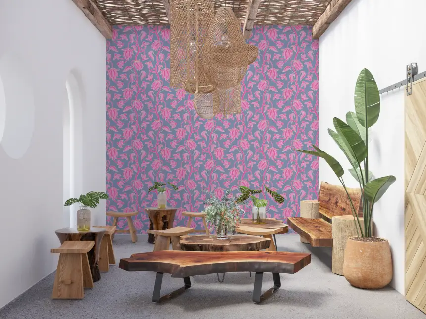 Ophelia Boho Blossoms Floral Pretty Pink on Lavender Purple Wallpaper