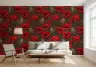 Vibrant Red Peony and Wren Botanical Wallpaper 6