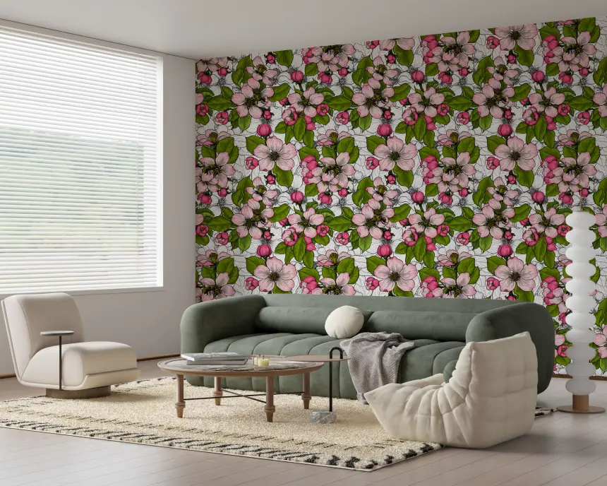 Apple Blossom on White Wallpaper