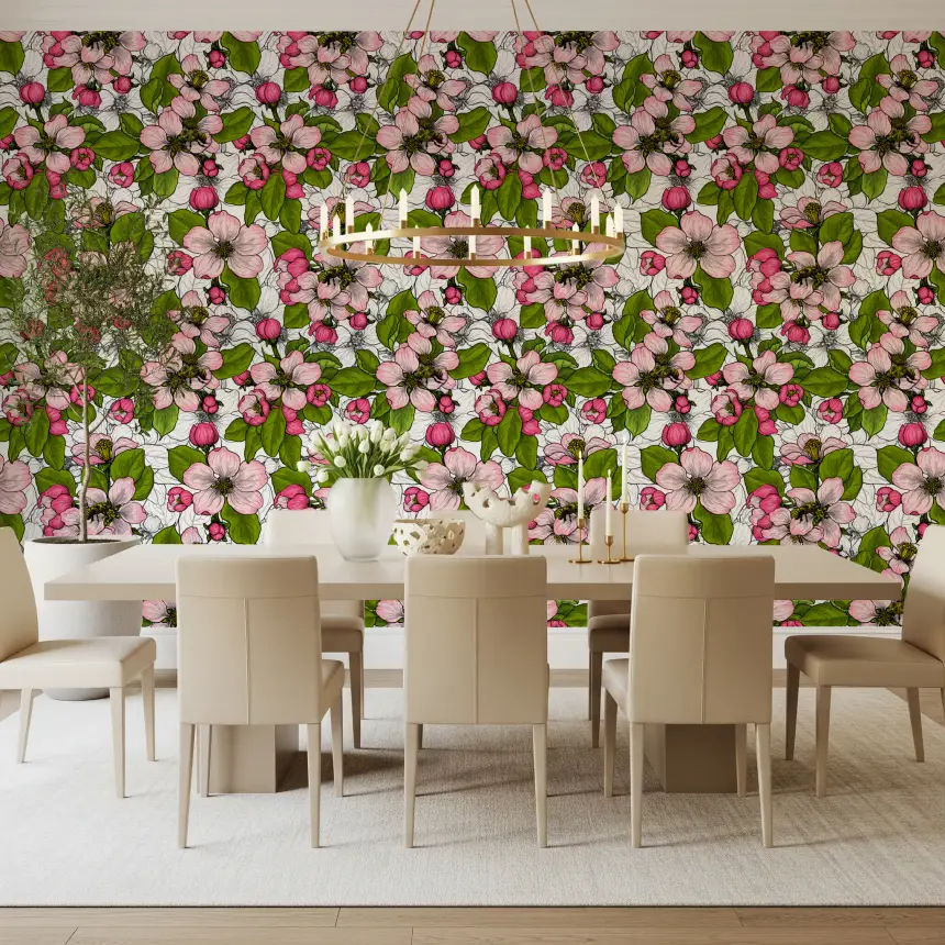 Apple Blossom on White Wallpaper