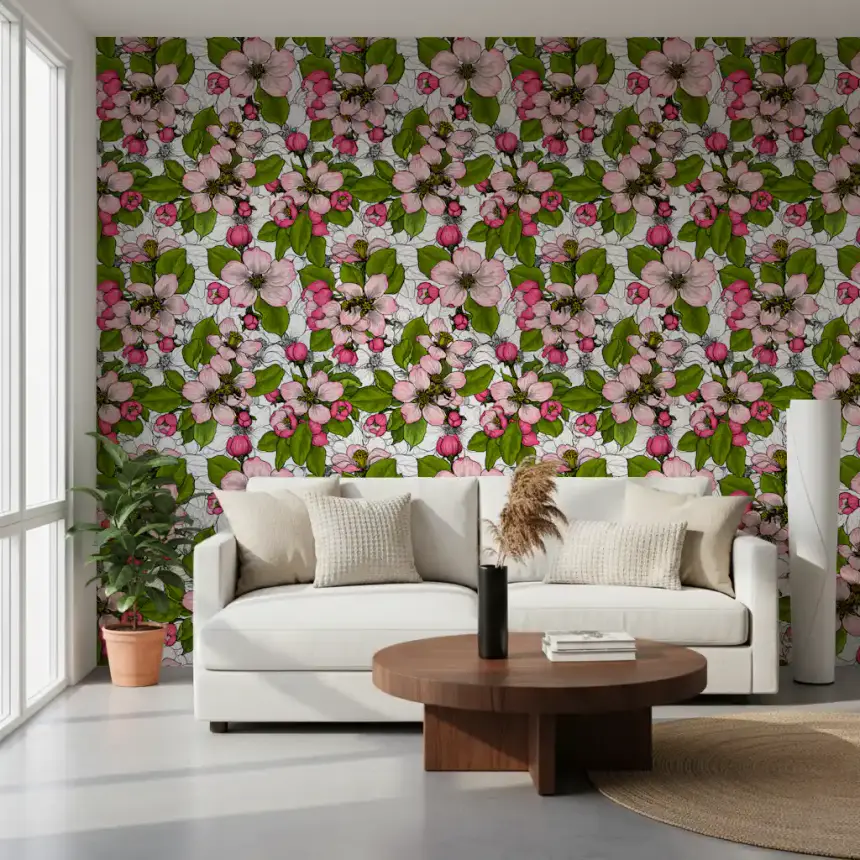 Apple Blossom on White Wallpaper