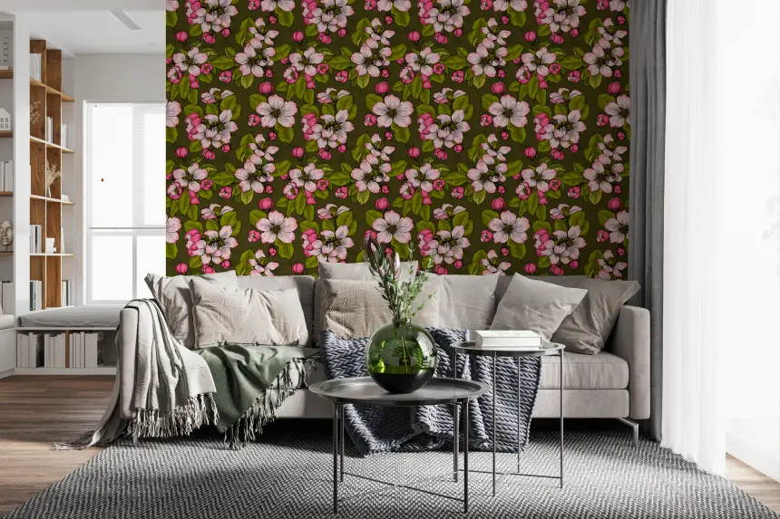 Apple Blossom on Green Wallpaper