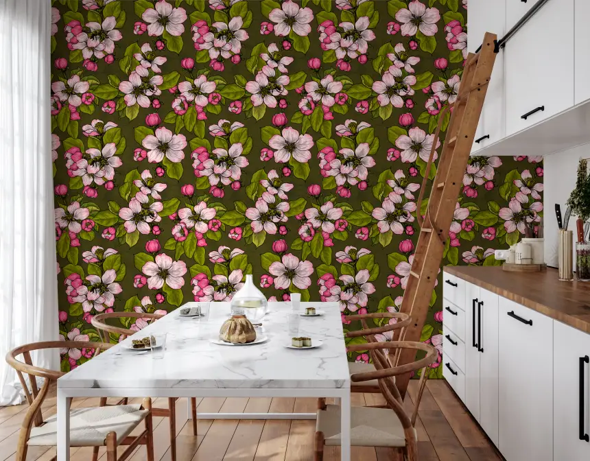 Apple Blossom on Green Wallpaper