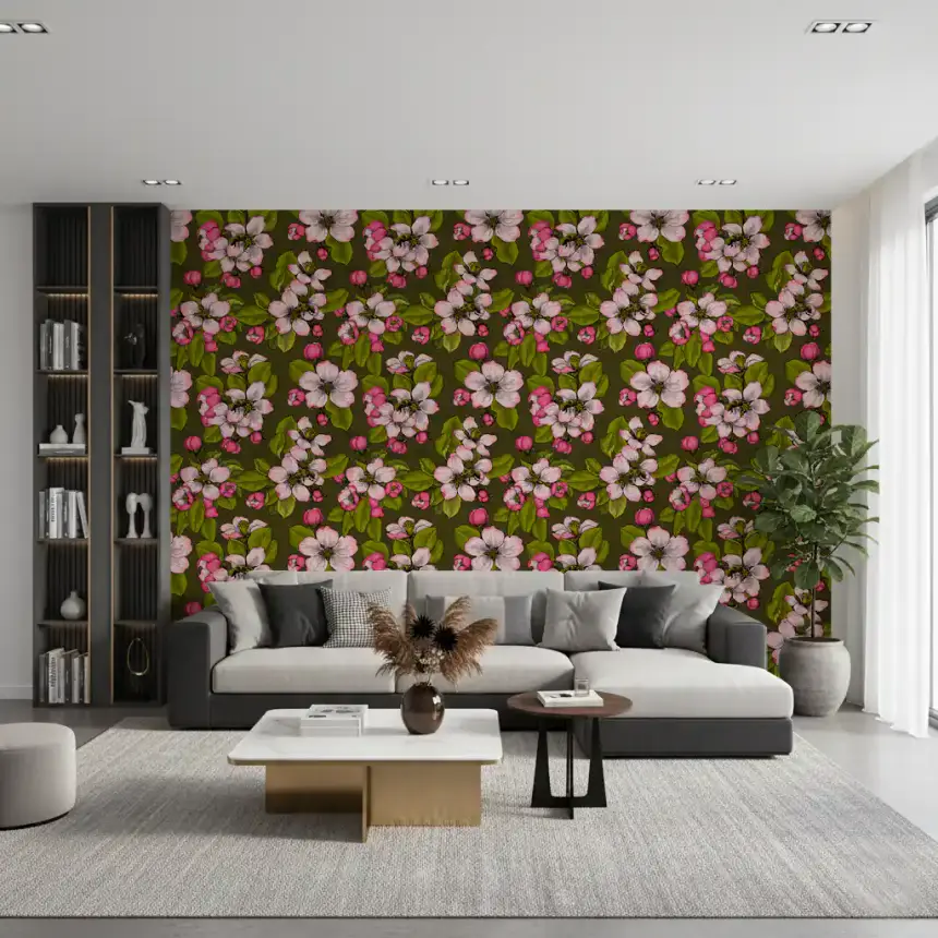 Apple Blossom on Green Wallpaper