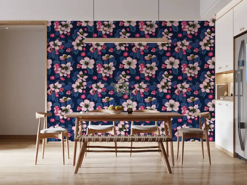 Apple Blossom on Dark Blue Wallpaper
