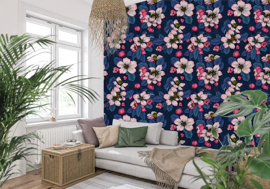 Apple Blossom on Dark Blue Wallpaper