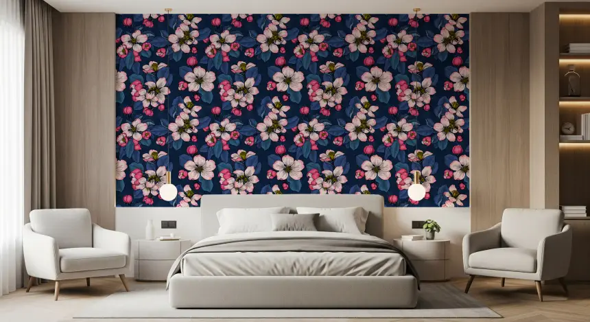 Apple Blossom on Dark Blue Wallpaper