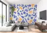 Contemporary Blue and Ochre Organic Shapes Wallpaper 6
