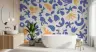 Contemporary Blue and Ochre Organic Shapes Wallpaper 8