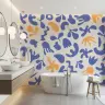 Contemporary Blue and Ochre Organic Shapes Wallpaper 7