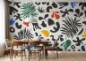 Abstract Black and White Biomorphic Forms with Colourful Accents Wallpaper Mural 8