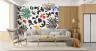 Abstract Black and White Biomorphic Forms with Colourful Accents Wallpaper Mural 7