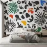 Abstract Black and White Biomorphic Forms with Colourful Accents Wallpaper Mural 6