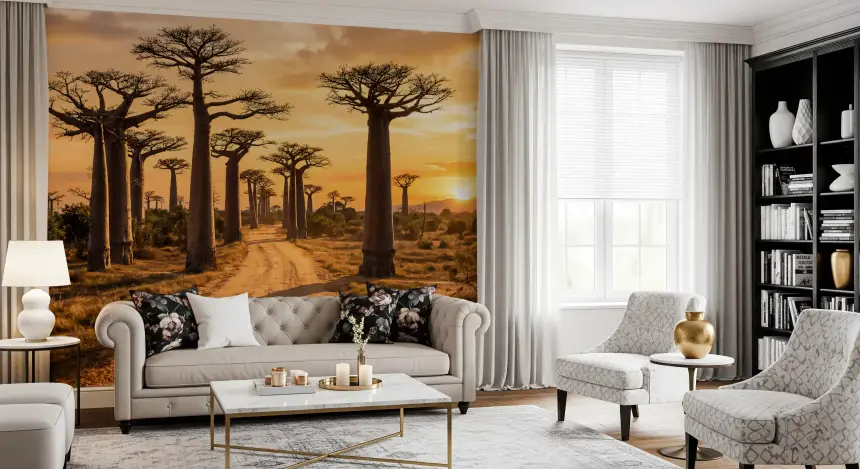 Golden Baobab Path Wall Mural