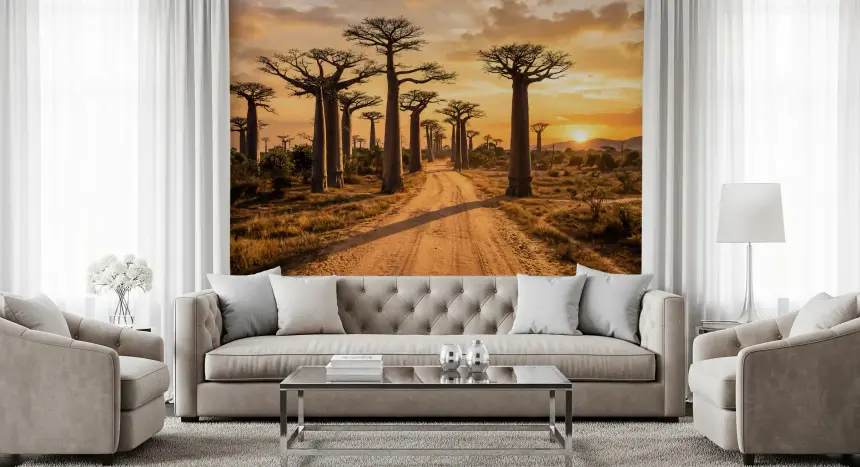Golden Baobab Path Wall Mural