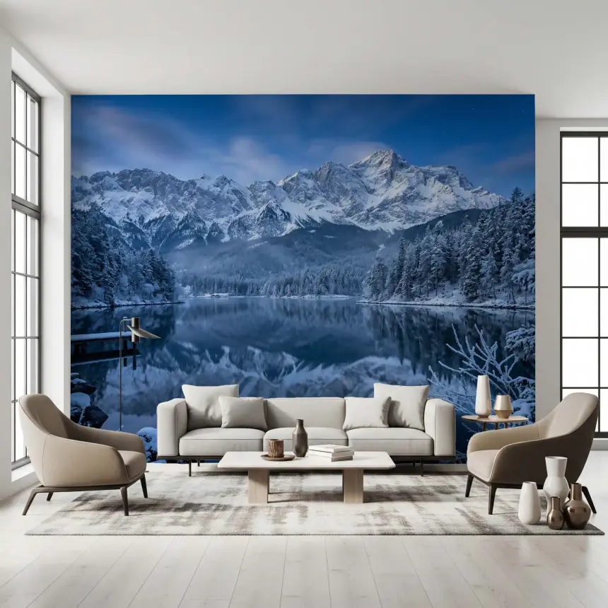 Alpine Winter Reflection Wall Mural
