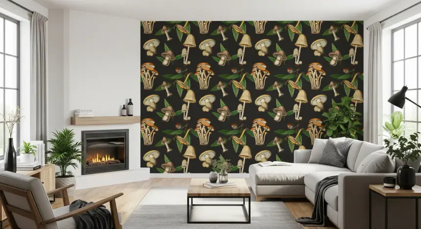 Vintage Forest Mushroom Pattern Wallpaper