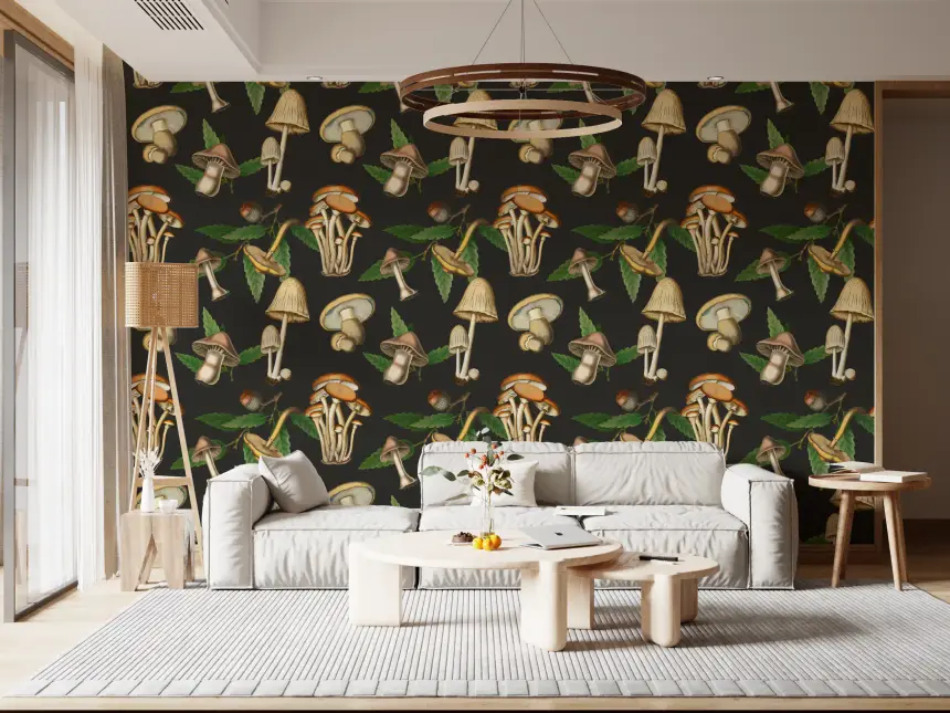 Vintage Forest Mushroom Pattern Wallpaper
