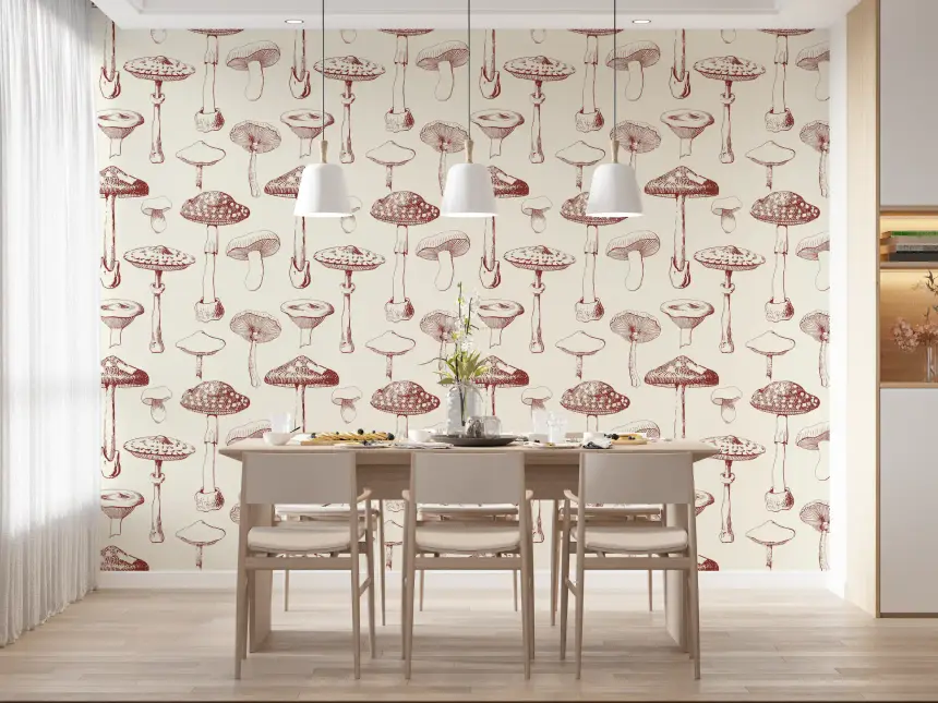 Vintage Mushroom Grove Wallpaper