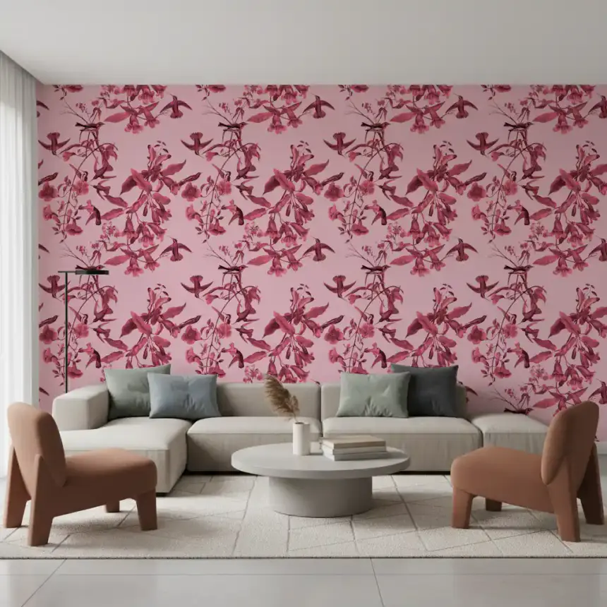 Magenta Botanical Flight Wallpaper