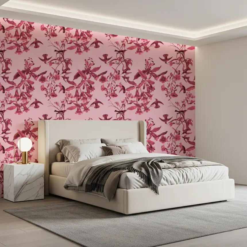 Magenta Botanical Flight Wallpaper