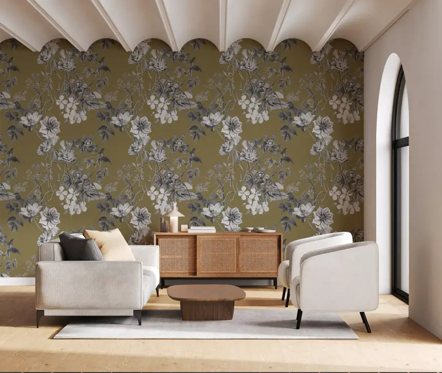 Golden Botanical Prints Wallpaper