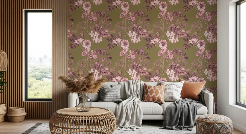 Heirloom Flowers: Rose and Olive Wallpaper