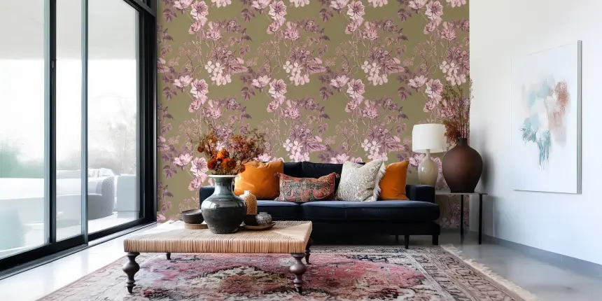 Heirloom Flowers: Rose and Olive Wallpaper