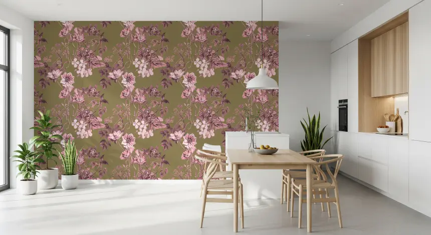 Heirloom Flowers: Rose and Olive Wallpaper