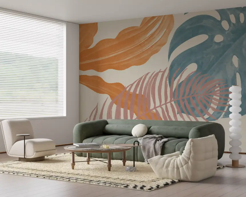 Tropical Leaves Muted Wall Mural