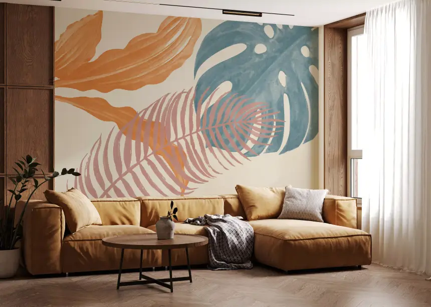 Tropical Leaves Muted Wall Mural