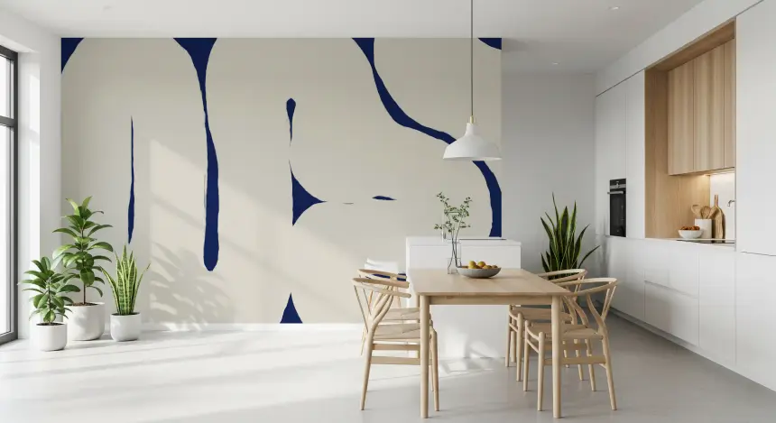 Organic Curves on Deep Blue Wall Mural