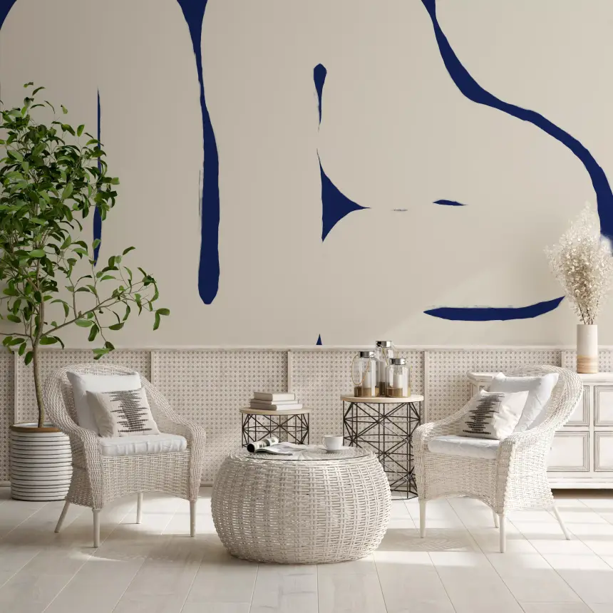 Organic Curves on Deep Blue Wall Mural
