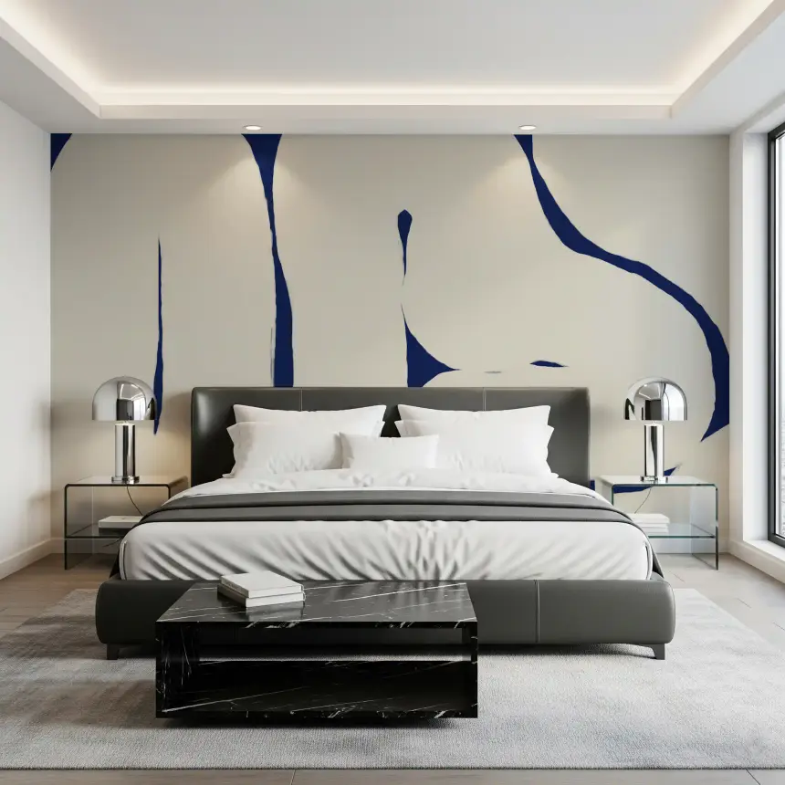 Organic Curves on Deep Blue Wall Mural