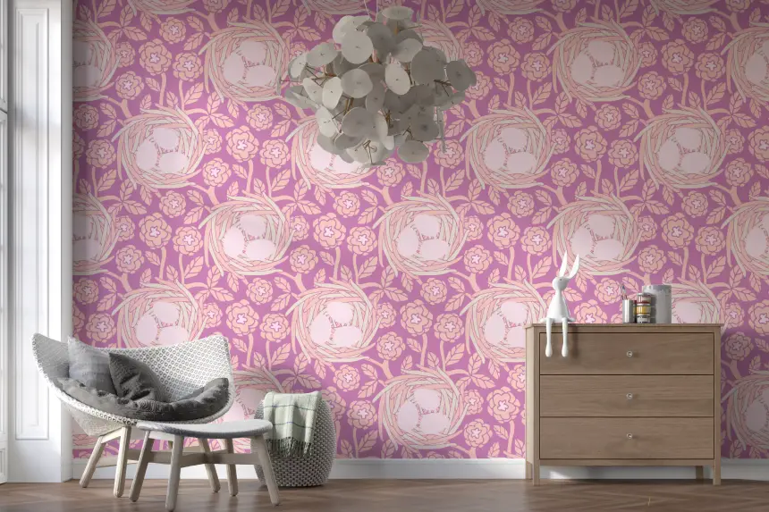 Cozy Nest Cottagecore Spring Floral Bird Eggs Pastel Blush Mauve Wallpaper