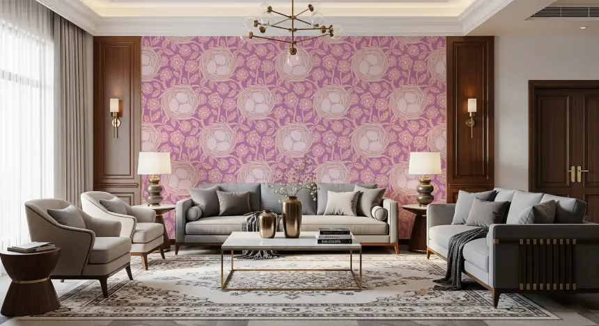 Cozy Nest Cottagecore Spring Floral Bird Eggs Pastel Blush Mauve Wallpaper