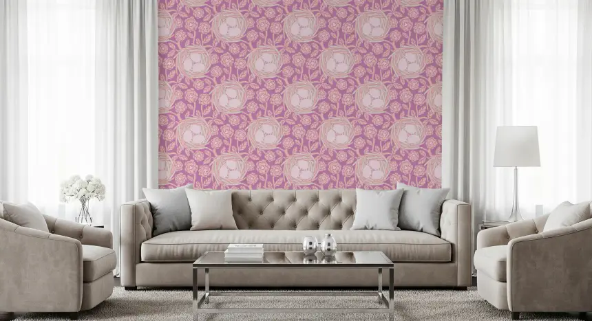 Cozy Nest Cottagecore Spring Floral Bird Eggs Pastel Blush Mauve Wallpaper