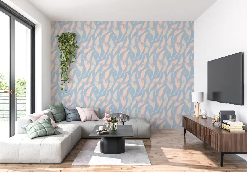 Light As a Feather Spring Cottagecore Feathers Pastel Pink Blue Wallpaper