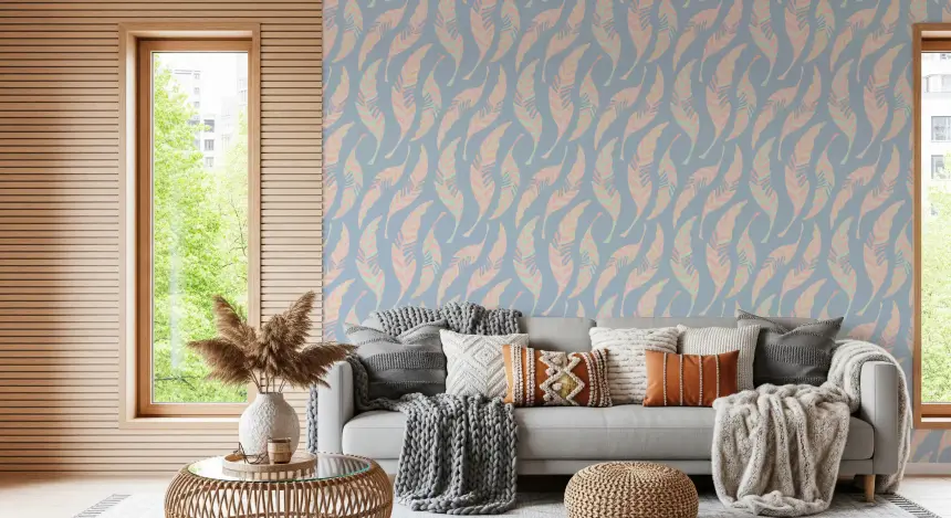 Light As a Feather Spring Cottagecore Feathers Pastel Pink Blue Wallpaper