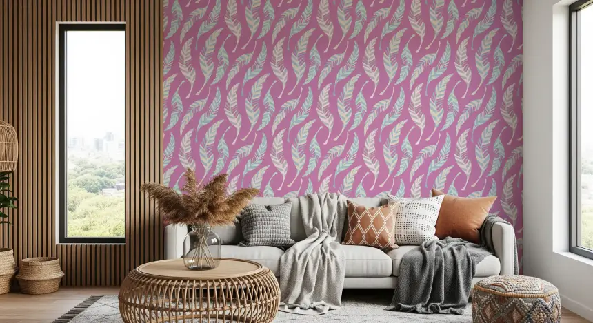 Light As a Feather Spring Cottagecore Feathers Pastel Purple Pink Mauve Wallpaper