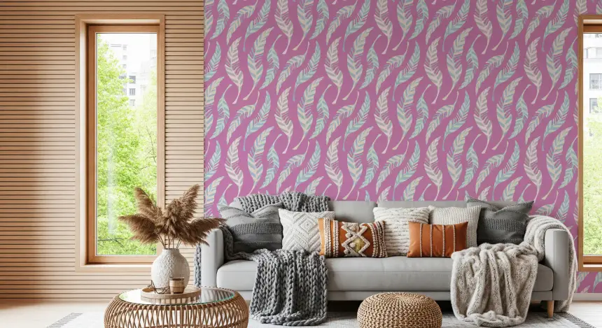 Light As a Feather Spring Cottagecore Feathers Pastel Purple Pink Mauve Wallpaper